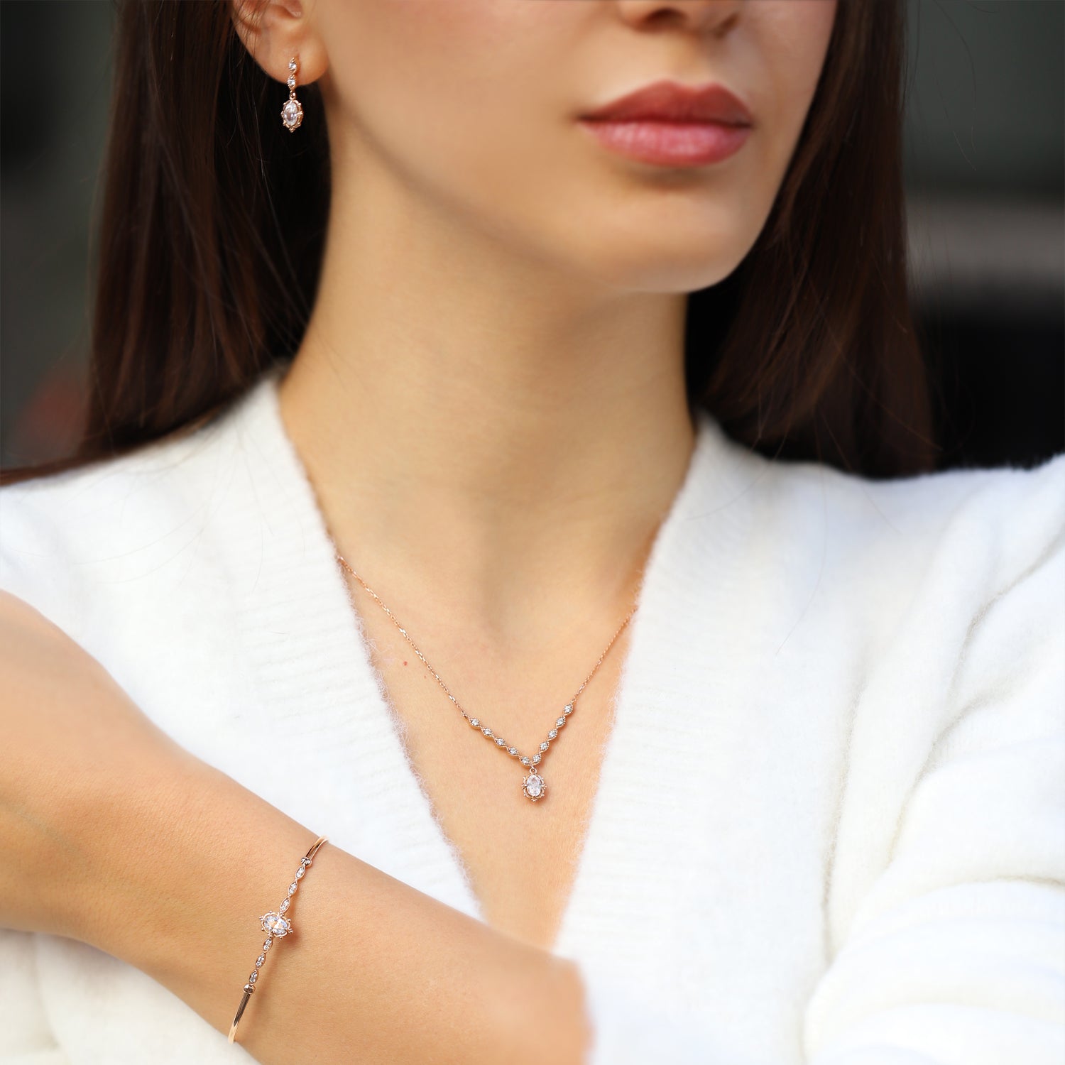 Vintage Özel Tasarım Aria Pırlanta & Beyaz Topaz Set