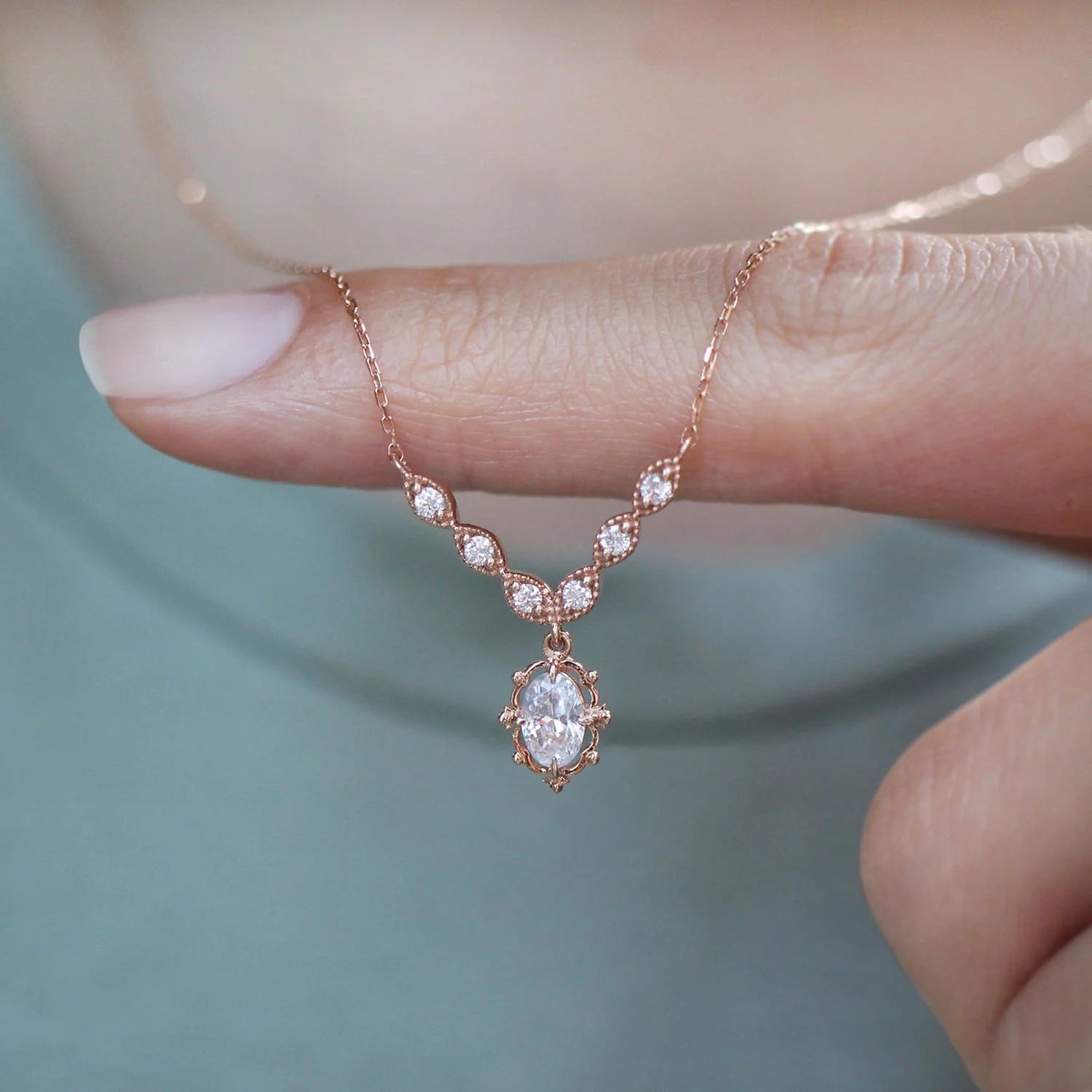 Vintage Custom Design Aria Diamond & White Topaz Necklace