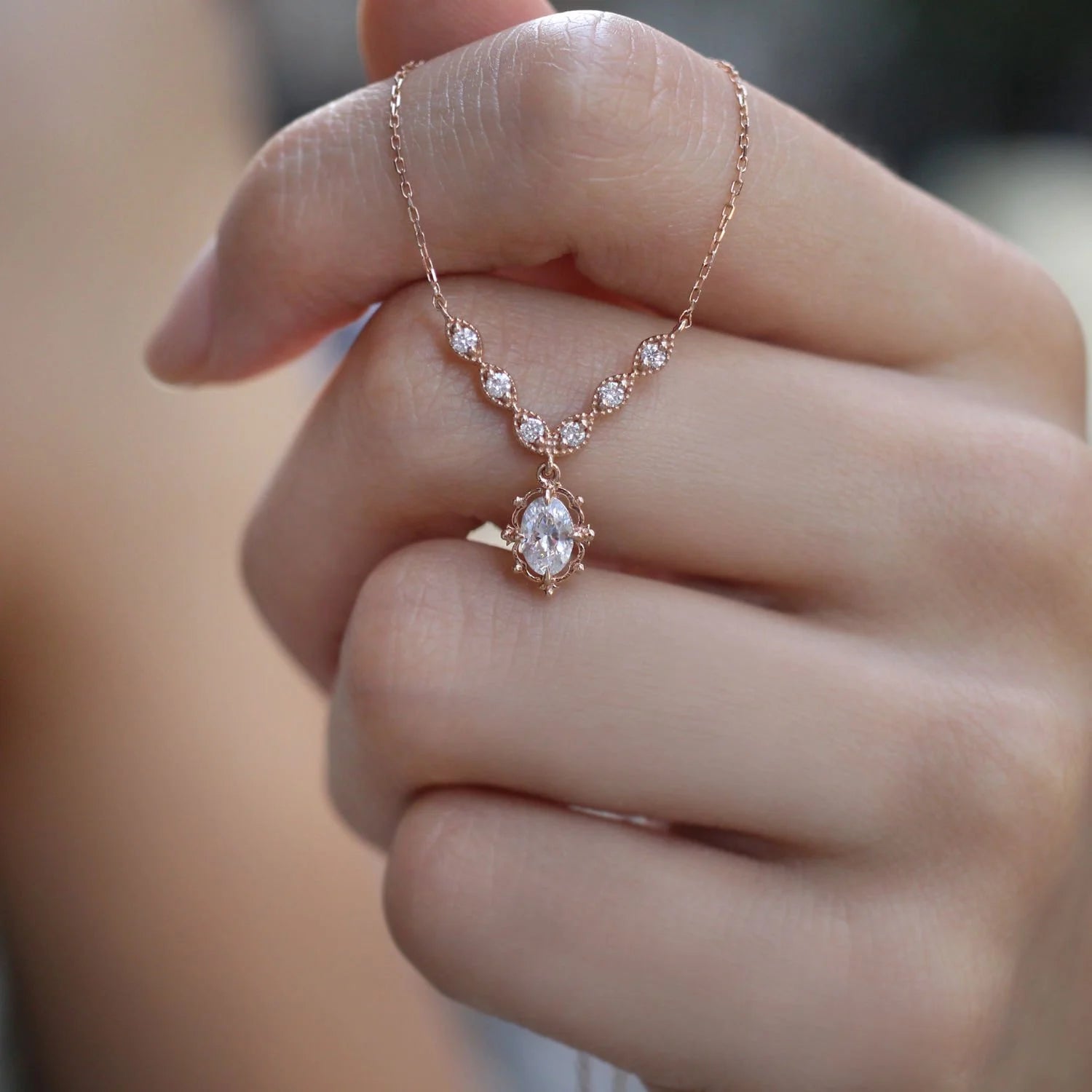 Vintage Custom Design Aria Diamond & White Topaz Necklace