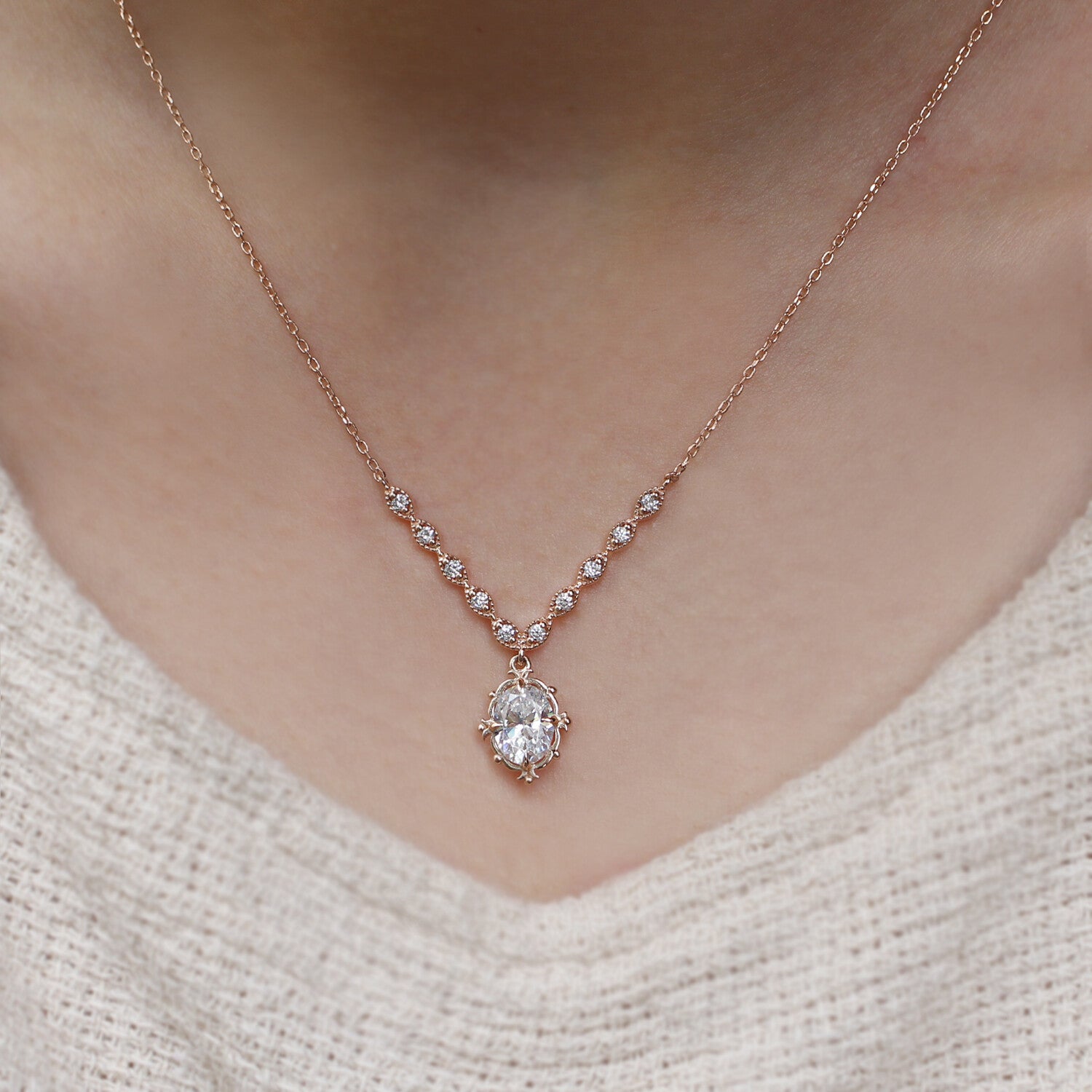 Vintage Custom Design Aria Diamond & White Topaz Necklace