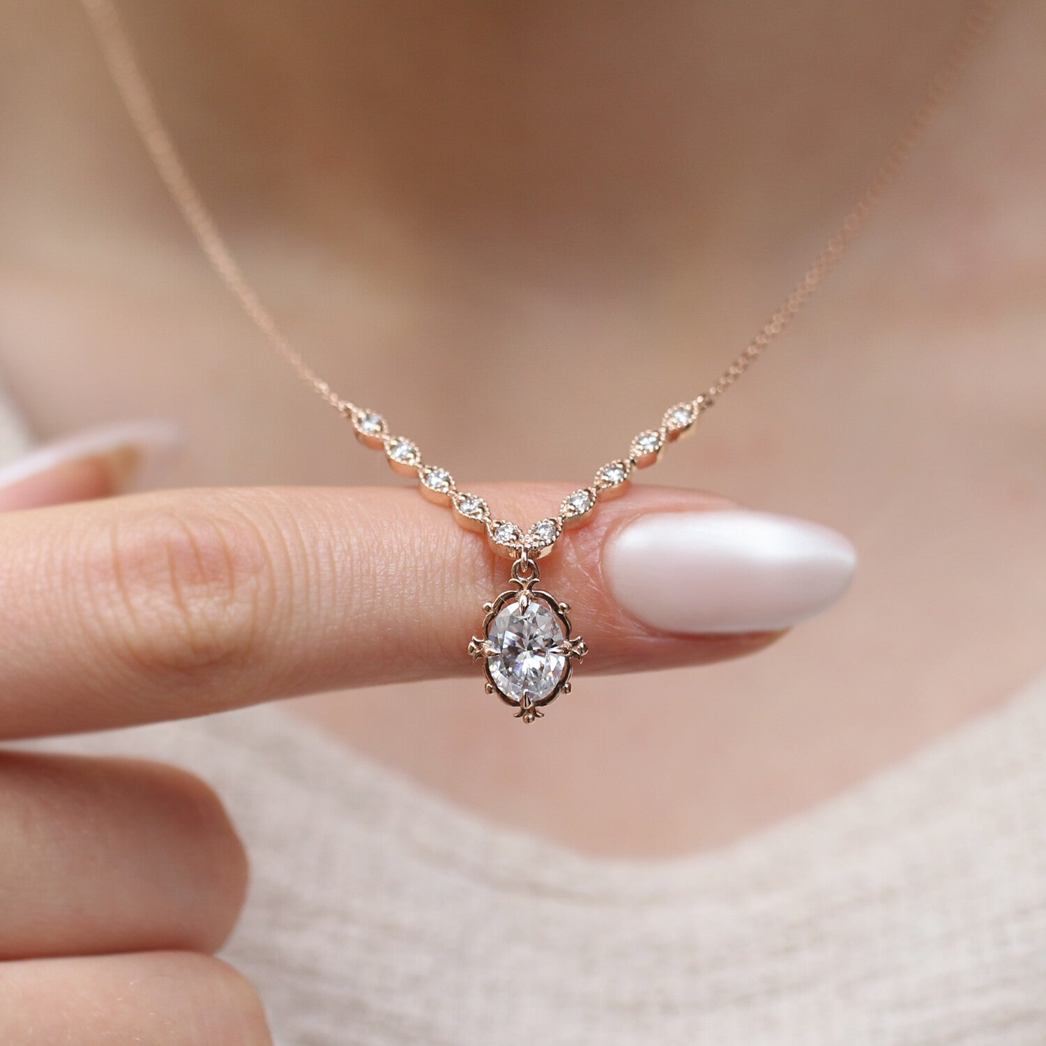 Vintage Custom Design Aria Diamond & White Topaz Necklace
