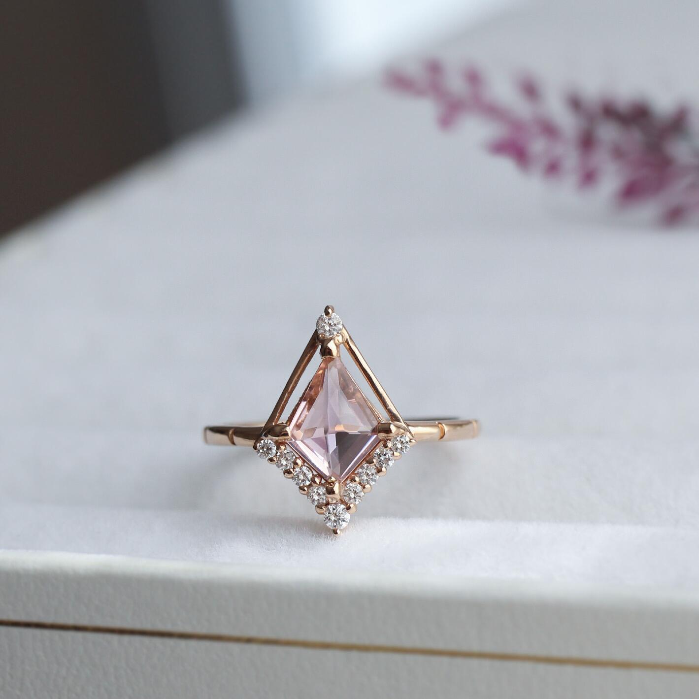 Vintage Custom Design Morganite & Diamond Ring