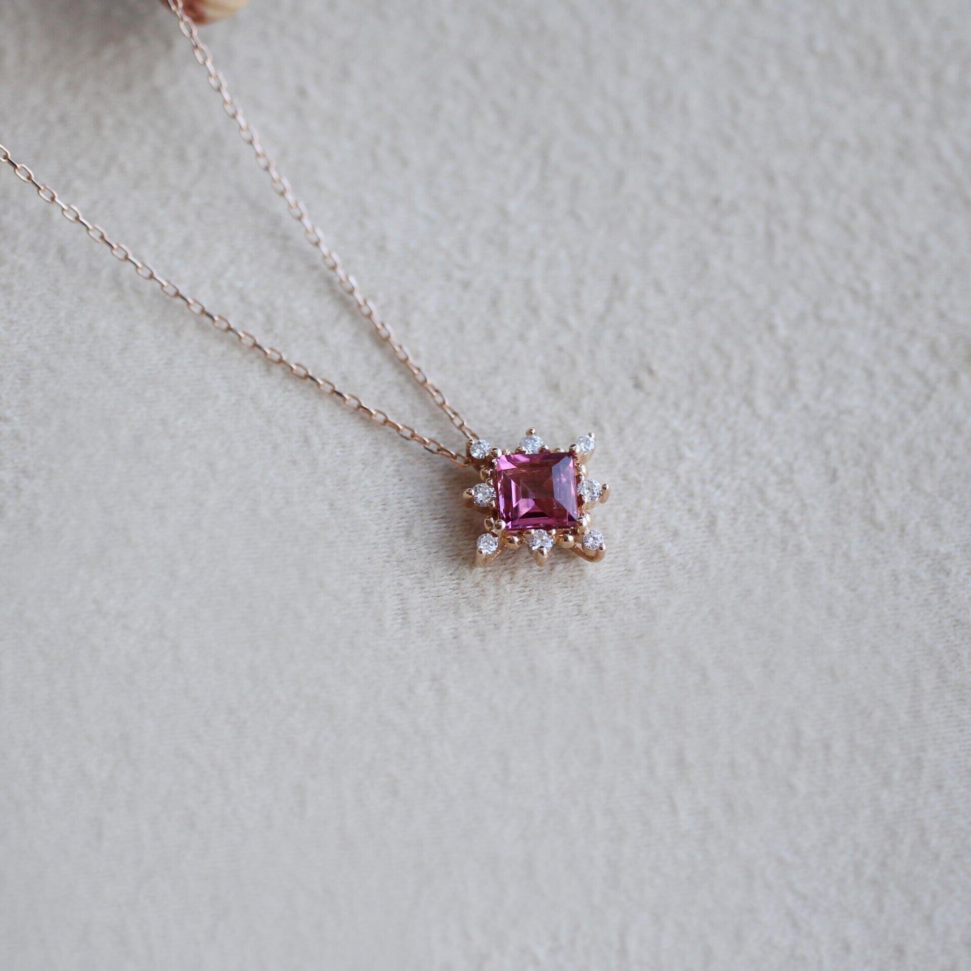 Vintage Custom Design Princess Tourmaline & Diamond Necklace