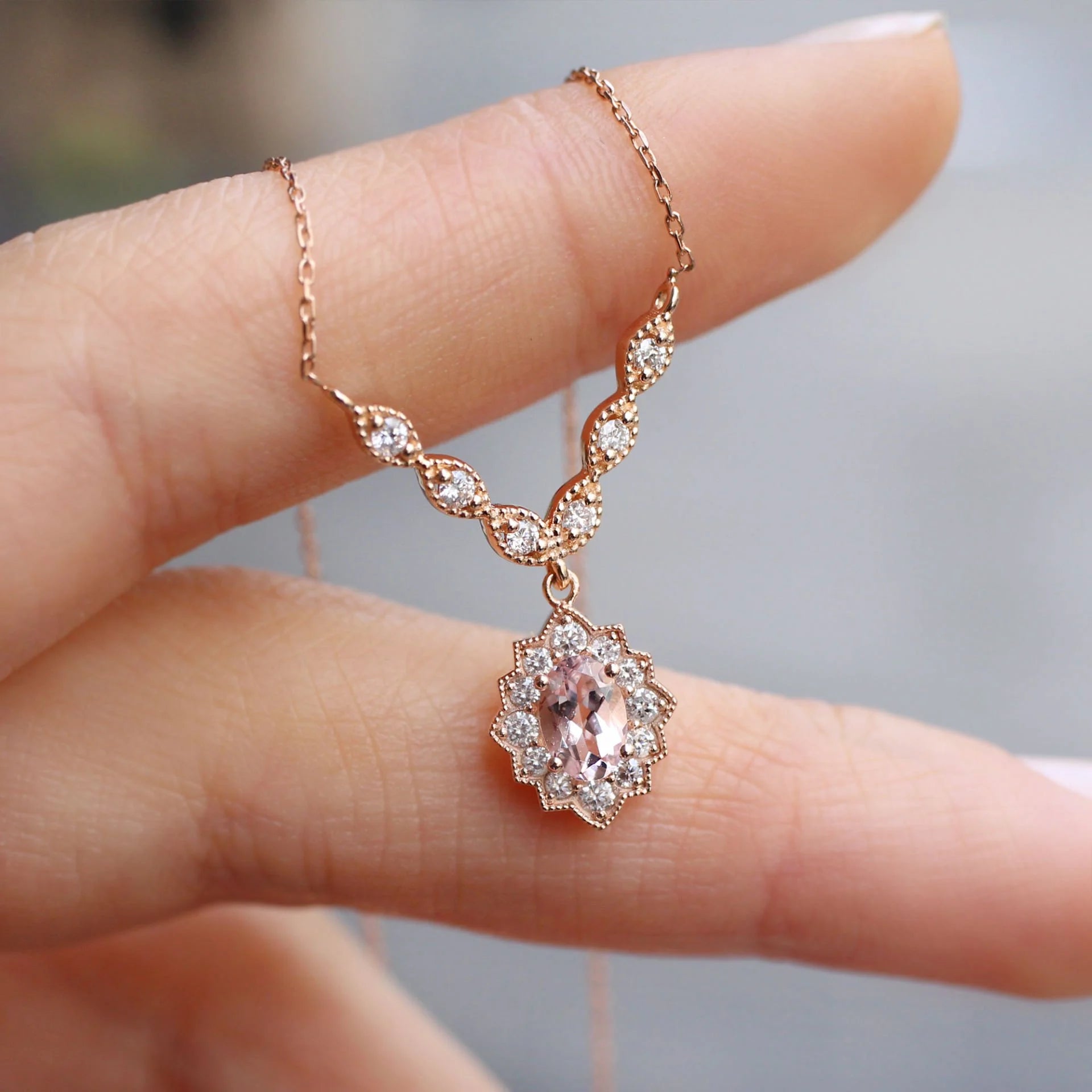 Vintage Venedig Diamant & Morganit Halskette