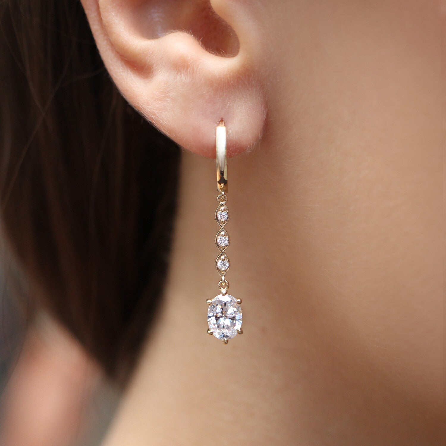 Vintage Diamond & Oval White Topaz Earrings