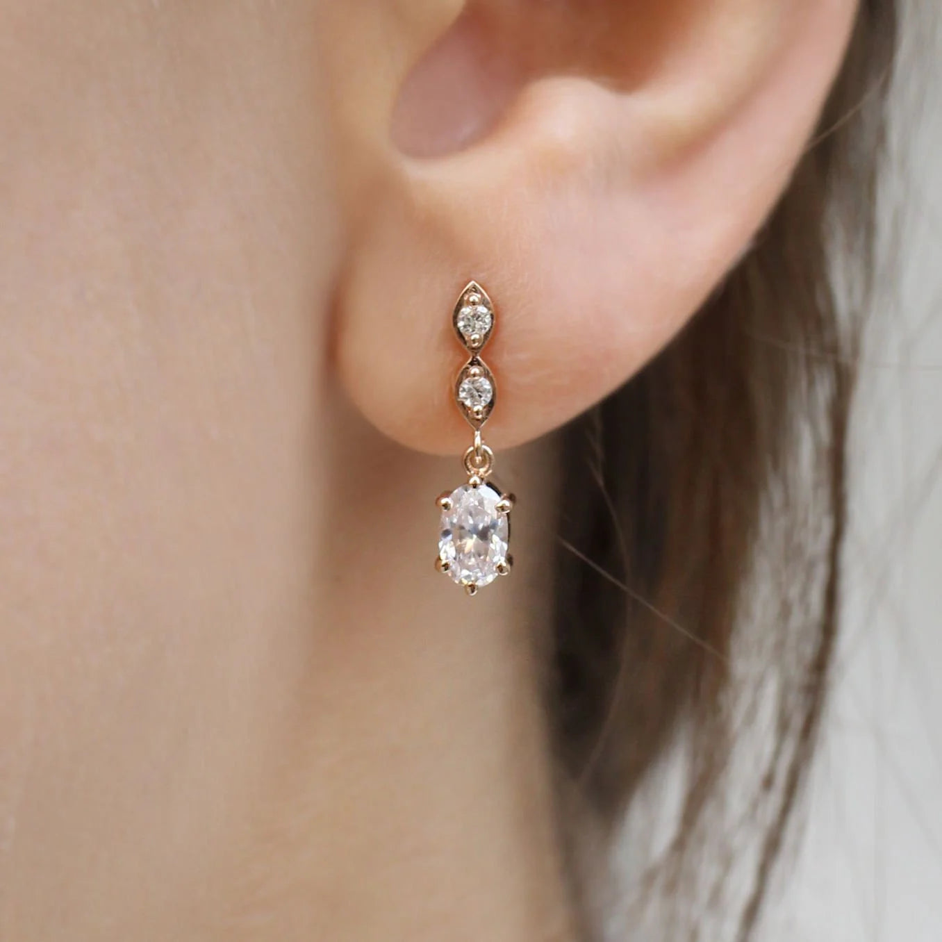 Vintage Diamond & Oval White Topaz Earrings