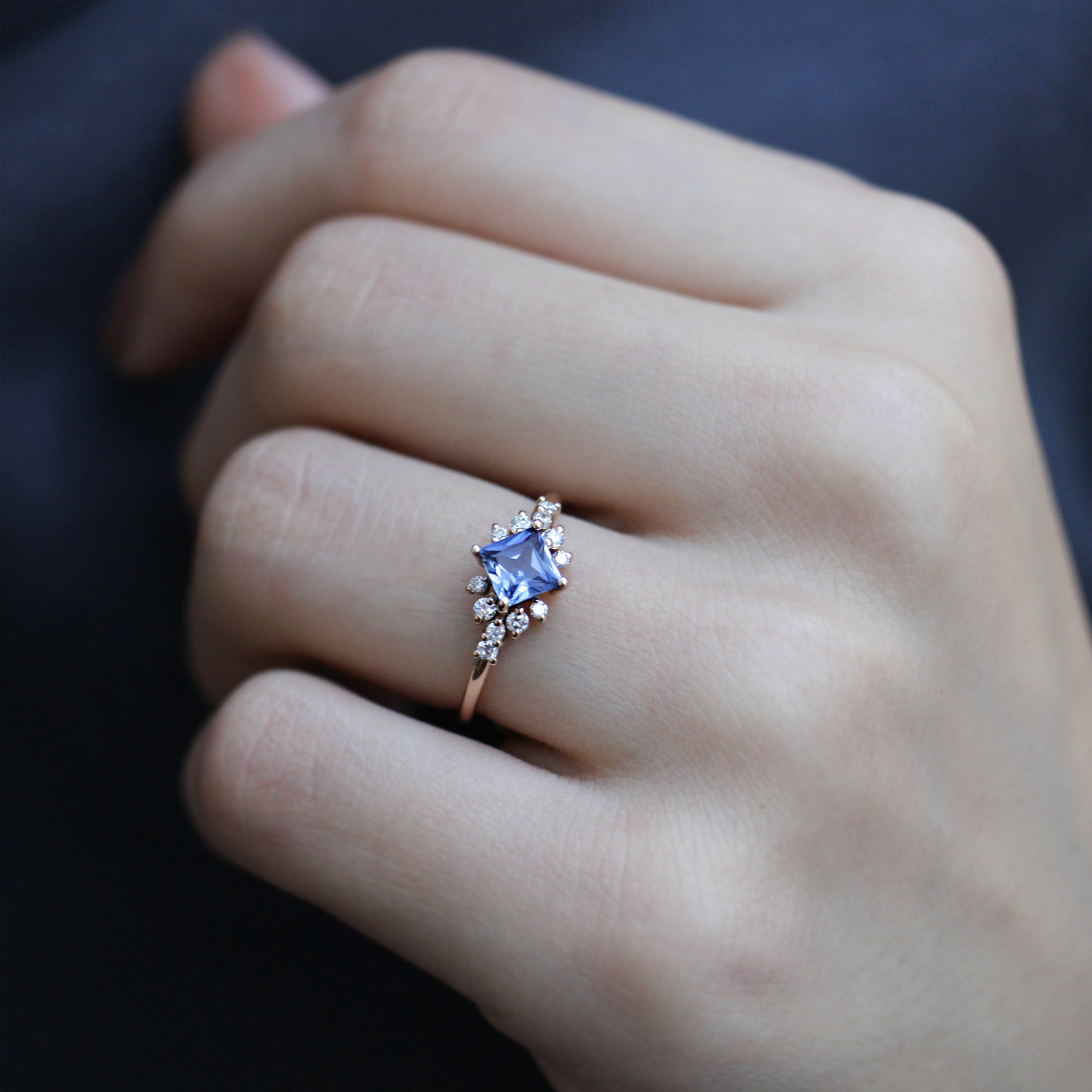 Vintage Prinzessin Blauer Topas & Diamantring