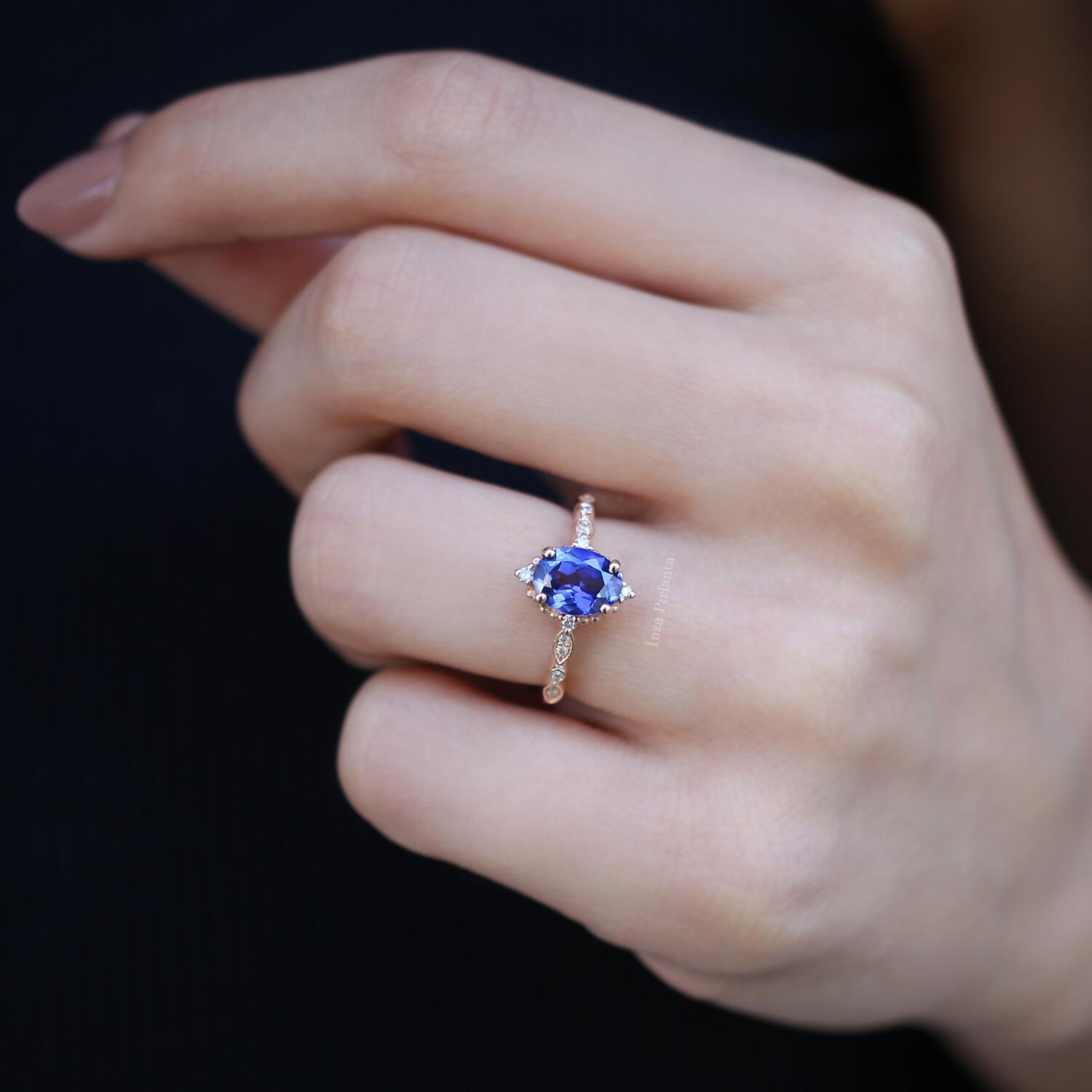 Vintage Selius Large Blue Topaz & Diamond Ring