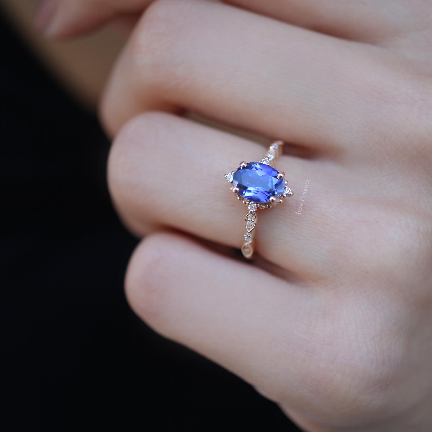 Vintage Selius Large Blue Topaz & Diamond Ring