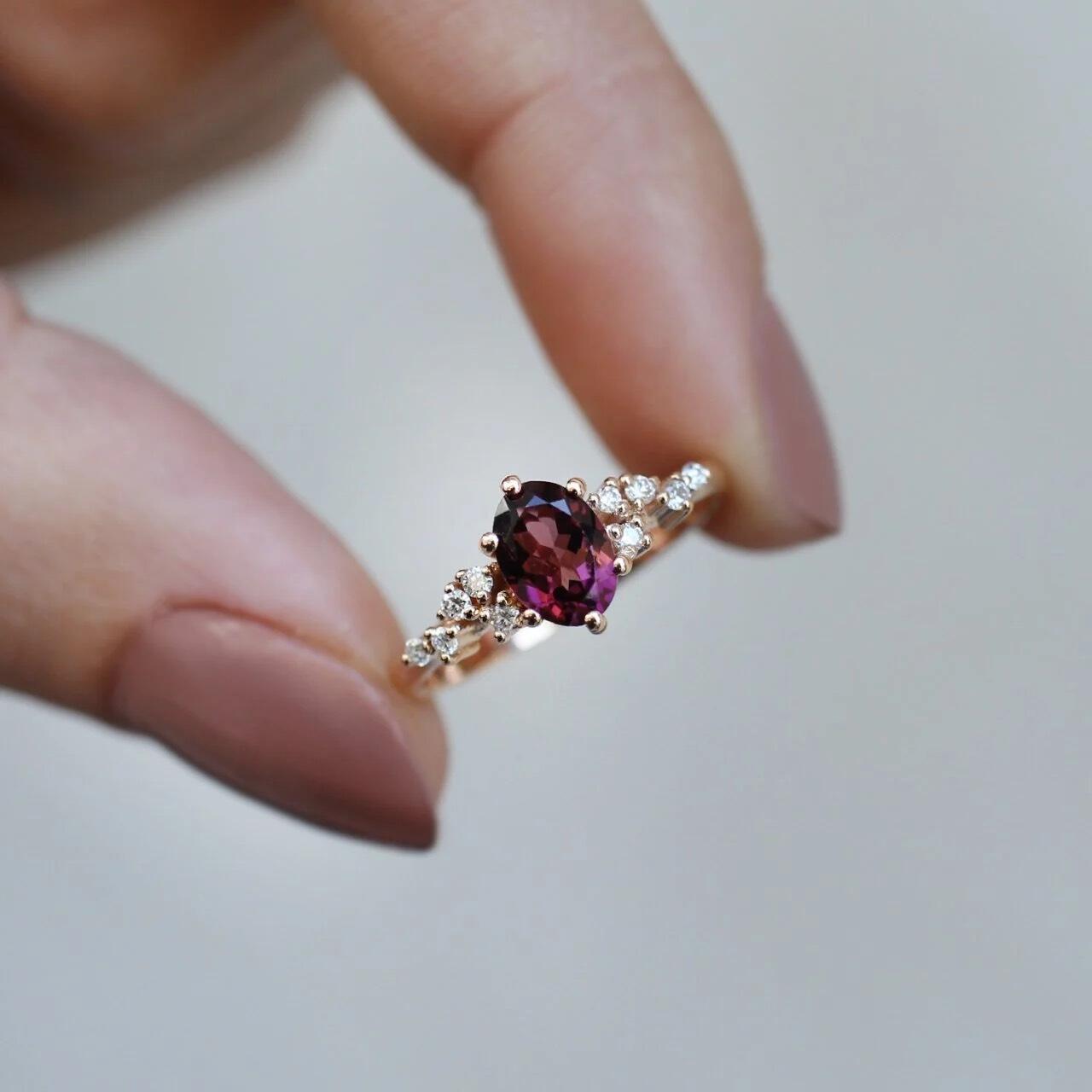 Vintage Design Asymmetrical Diamond & Tourmaline Ring