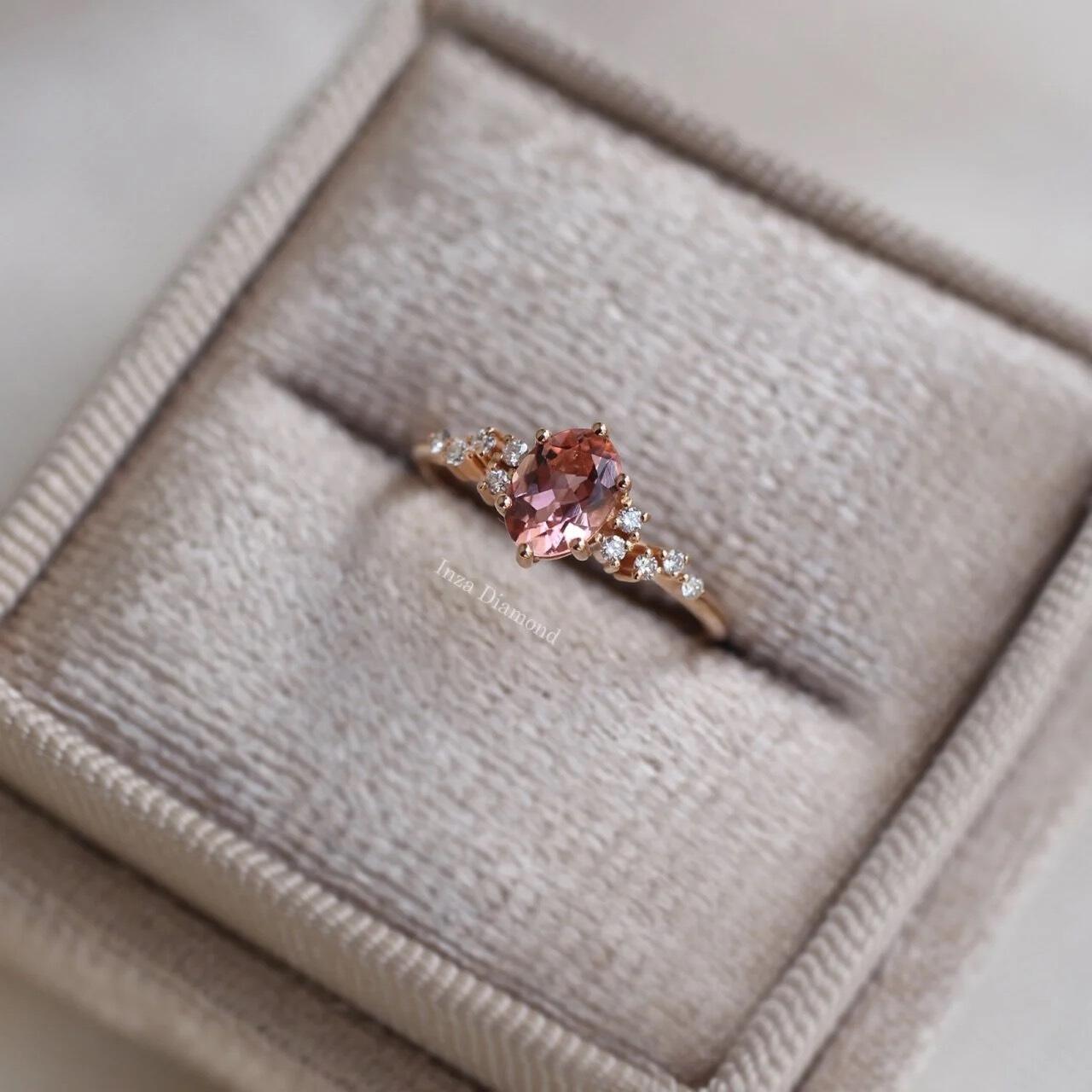 Vintage Design Asymmetrical Diamond & Tourmaline Ring