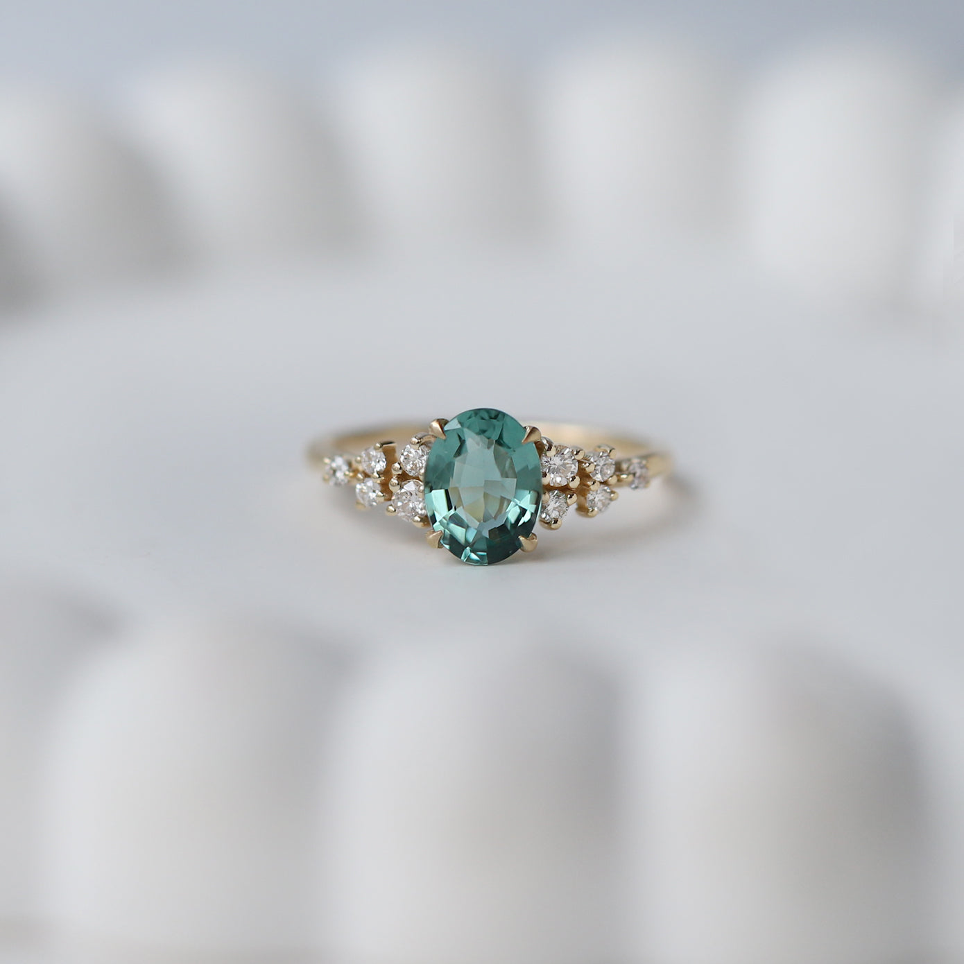 Vintage Design Asymmetric Diamond & Tourmaline Ring