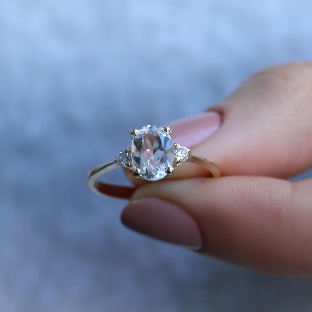 Vintage Design White Topaz & Diamond Ring