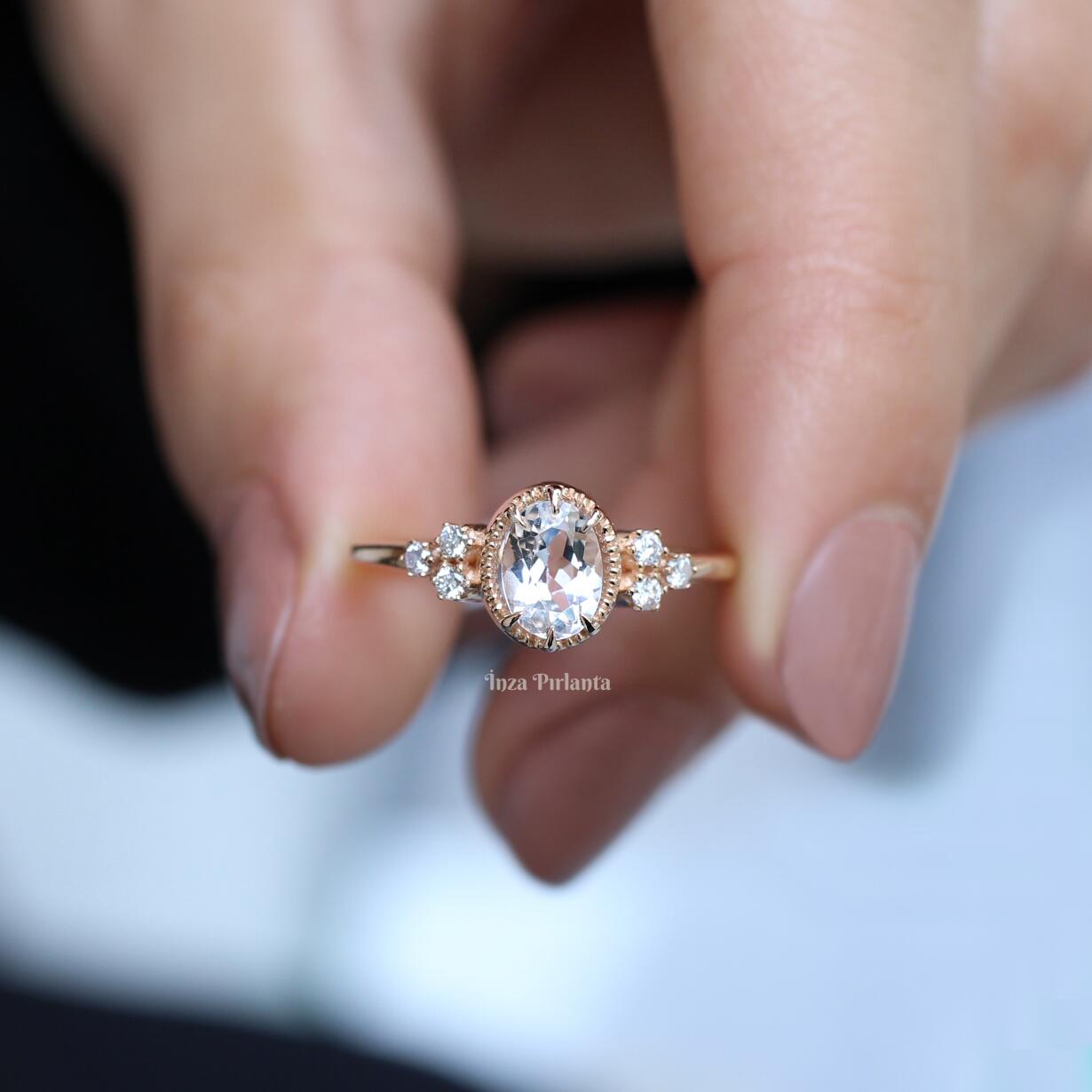 Vintage Design White Topaz & Diamond Ring