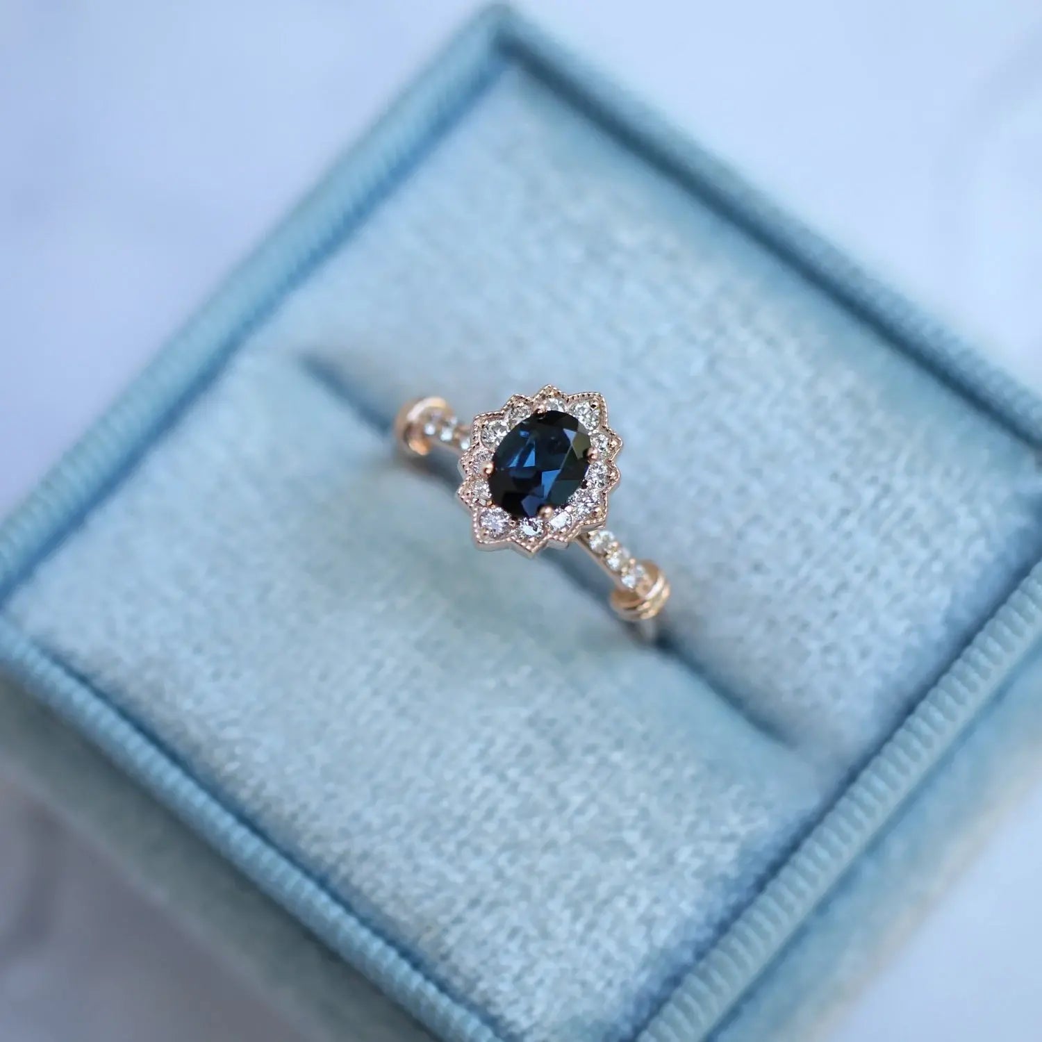 Vintage Venice London Blue & Pırlanta Yüzük