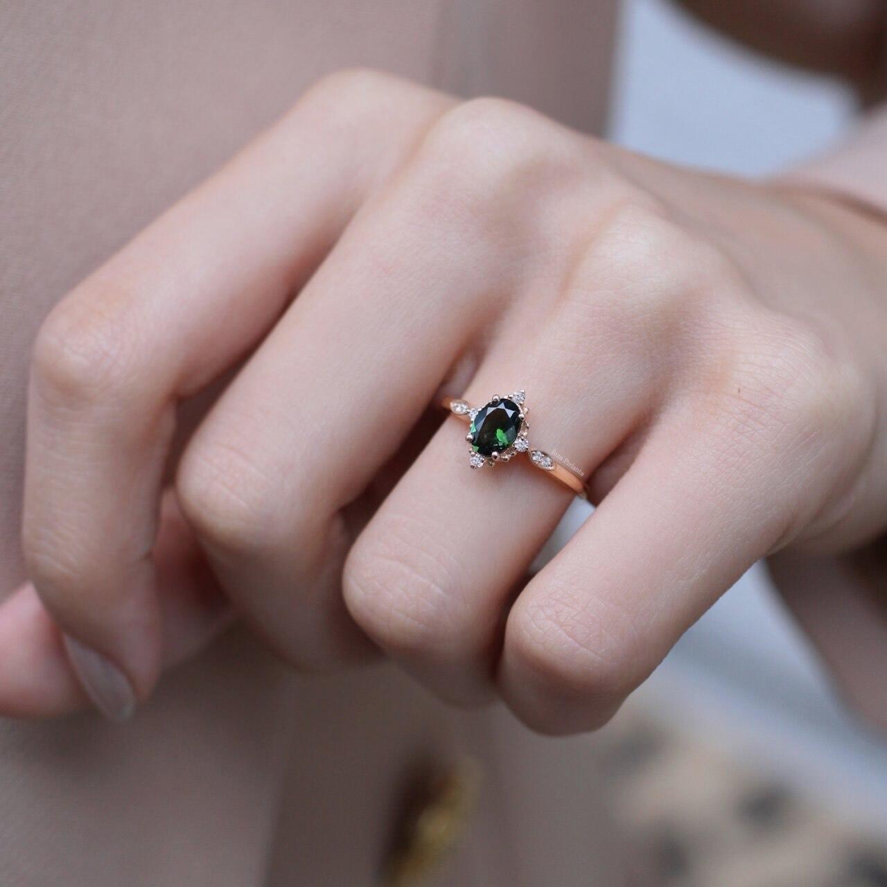 Vintage Green Tourmaline & Diamond Ring