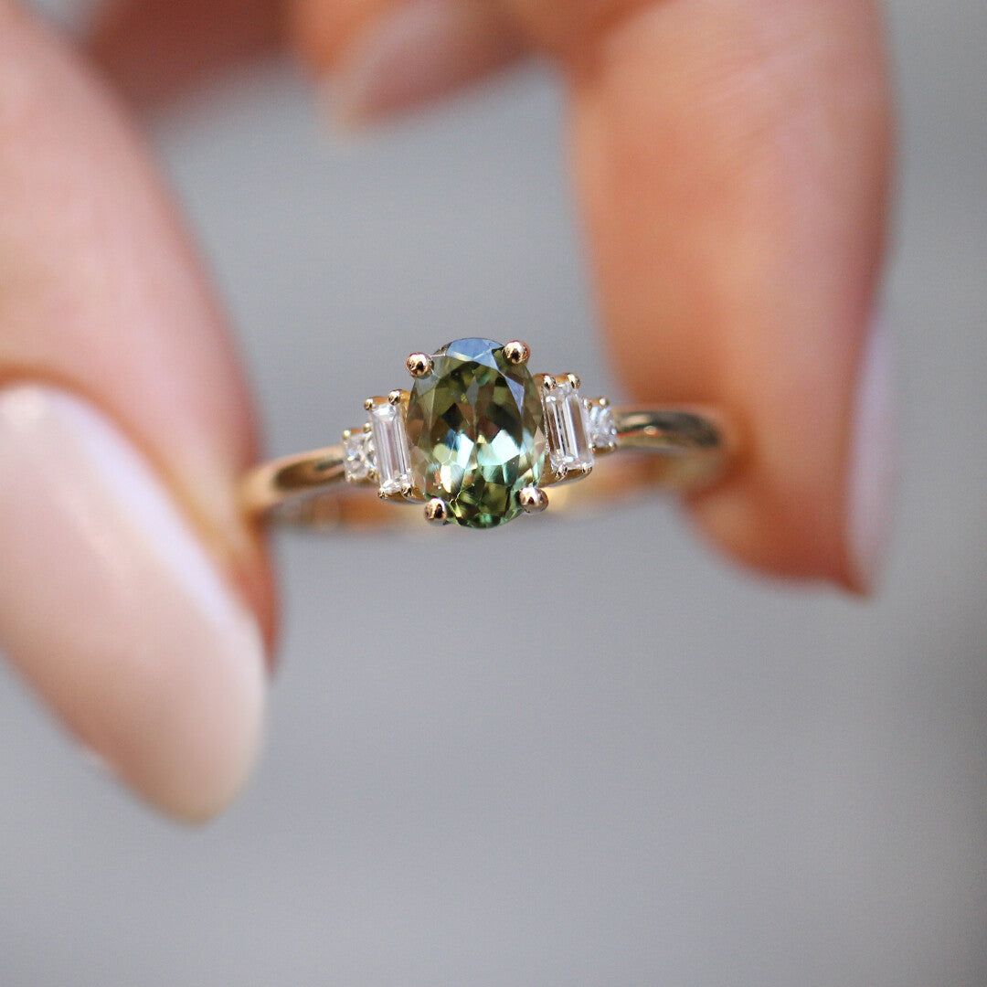 Vintage Green Tourmaline & Diamond Ring